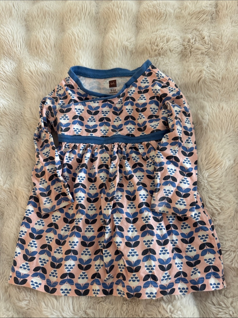 Tea Collection brand Pink & Light Blue & Navy Floral Long Sleeve Baby Dress